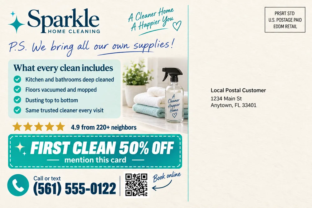 House cleaning postcard back