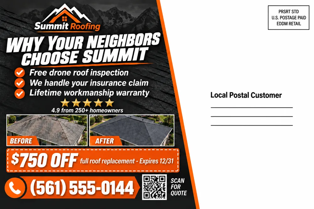 Roofing postcard back